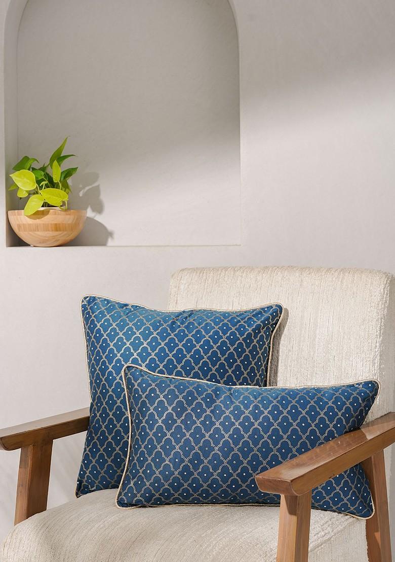 Blue Embroidered Square Cushion Covers