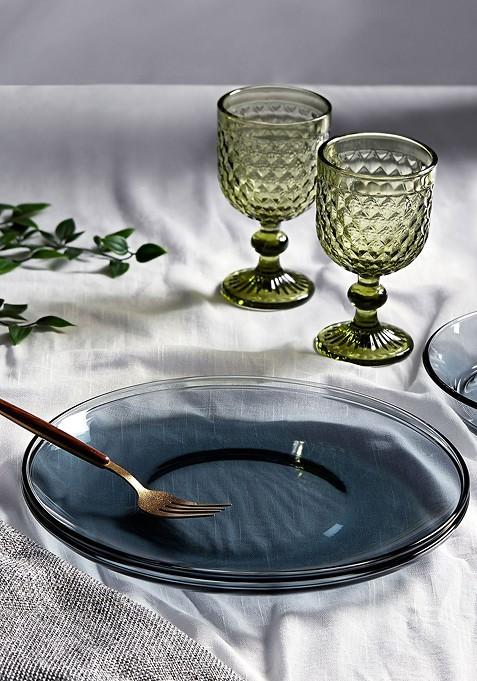 Navy Blue 2 Pieces Glass Dishwasher And Microwave Safe Plates