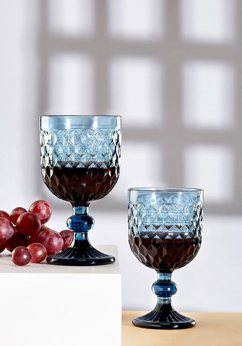 Blue 2 Pieces Margarita Embossed Wine Glass