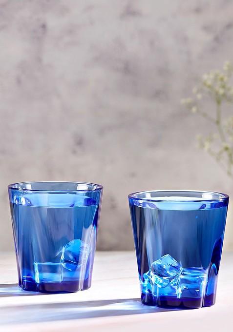 Blue 2 Pieces Textured Water Glass 300 Ml Each