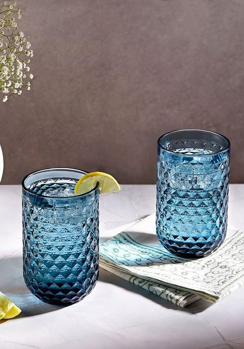 Blue 2 Pieces Margarita Embossed Hi Ball Beer Bar Glass