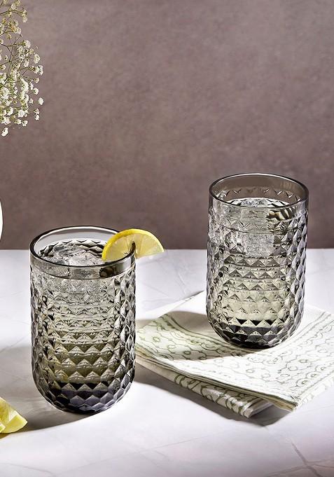 Olive 2 Pieces Marengo Embossed Hi Ball Beer Bar Glass