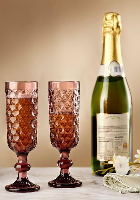 Merlot Embossed Purple 2 Pieces Textured Champagne Glasses