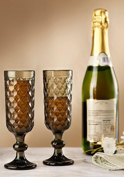 Marengo Embossed Olive 2 Pieces Textured Champagne Glasses