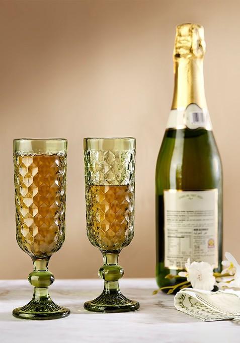 Mint Embossed Green 2 Pieces Textured Champagne Glasses