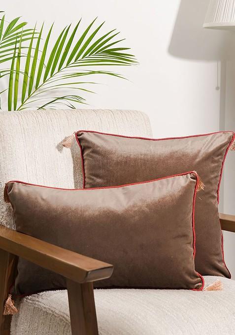 Brown And Beige Velvet Rectangle Cushion Covers