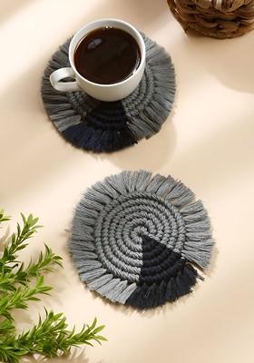 2Pcs Grey And Navy Blue Textured Cotton Round Coasters