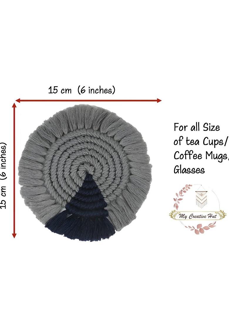 2Pcs Grey And Navy Blue Textured Cotton Round Coasters