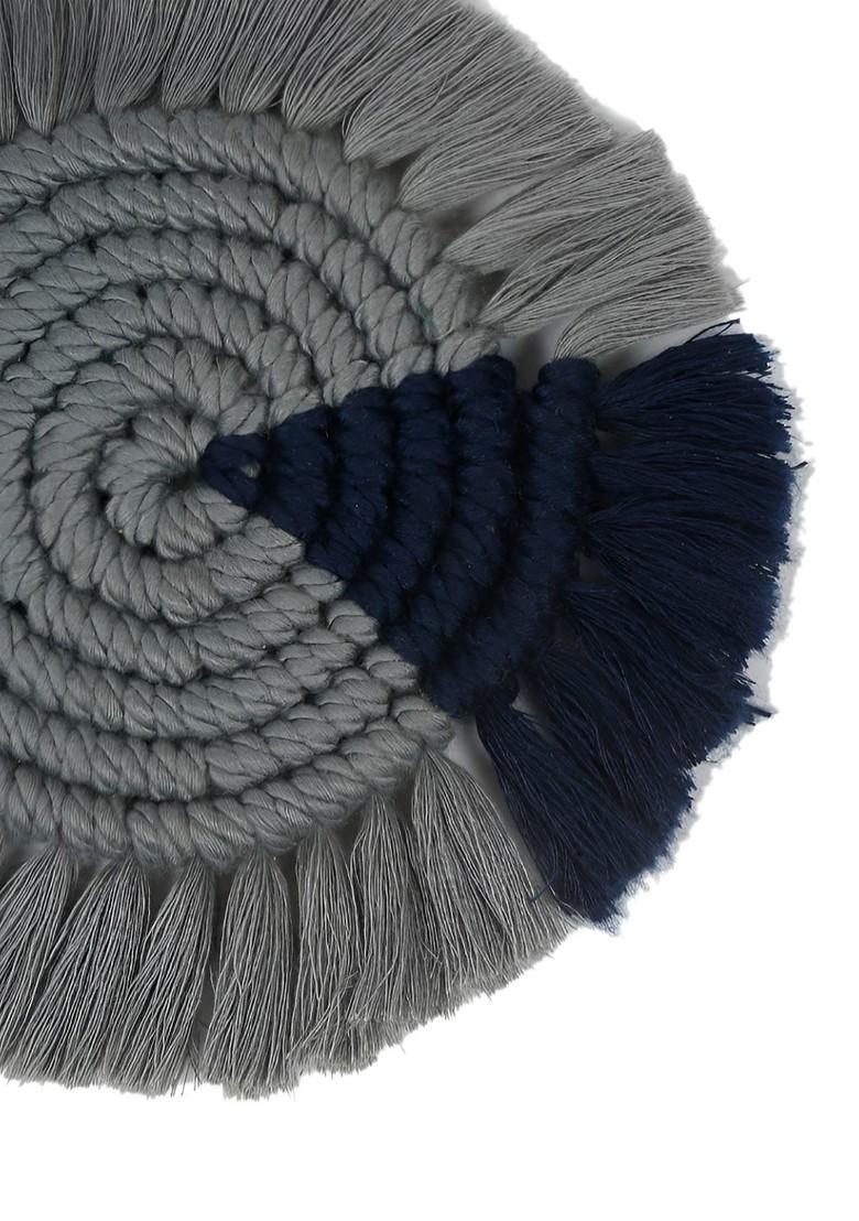 2Pcs Grey And Navy Blue Textured Cotton Round Coasters