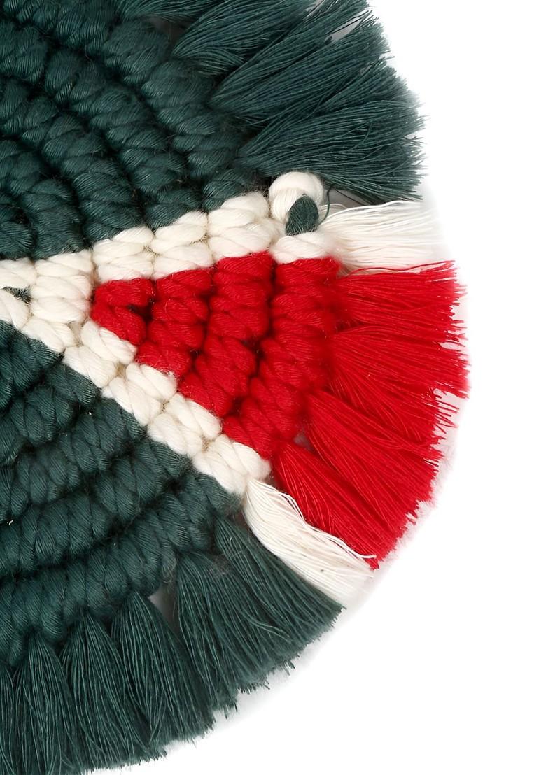 Green And Red 2 Pcs Circular Shaped Macrame Cotton Coasters