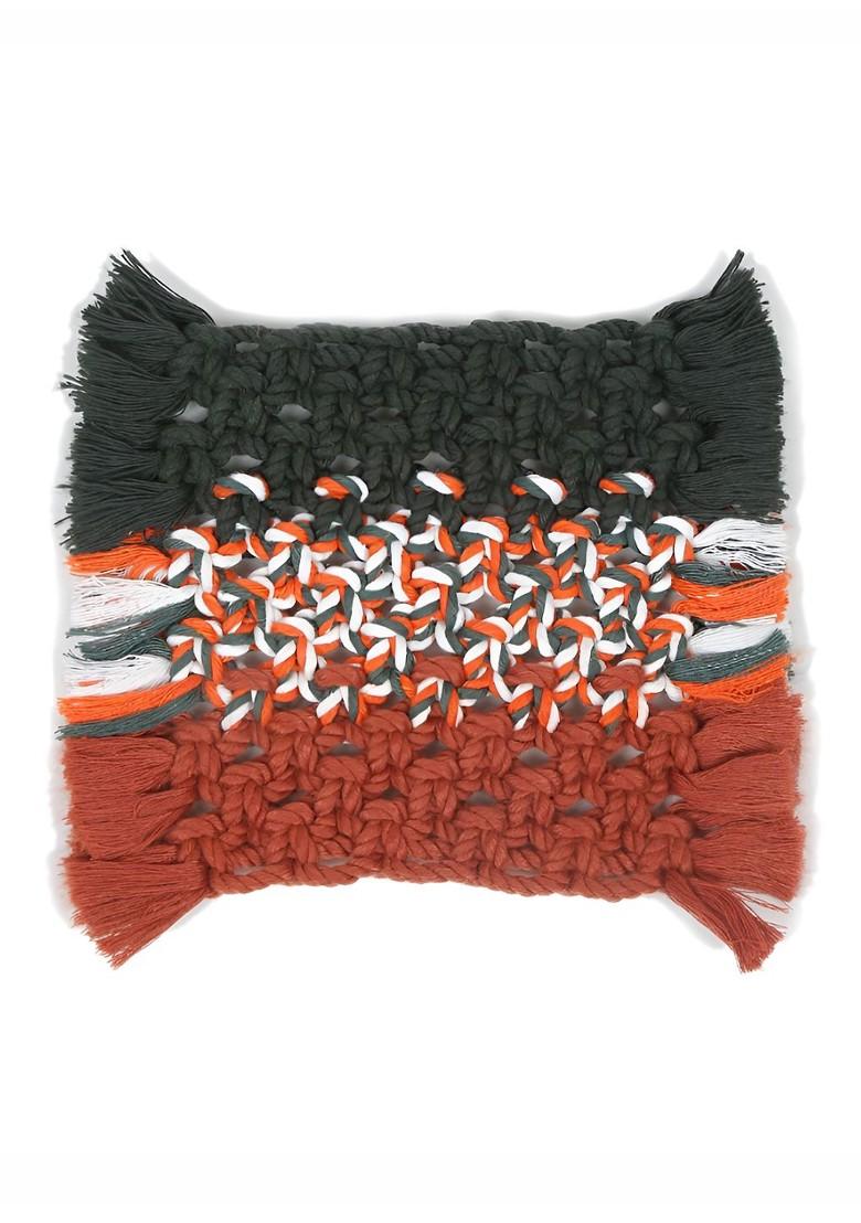 Red And Green 2 Pieces Braided Bohomian Style Cotton Square Coasters