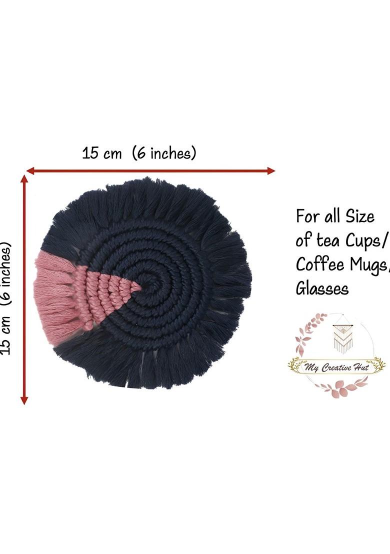 Navy Blue And Pink 2Pcs Cotton Round Coasters