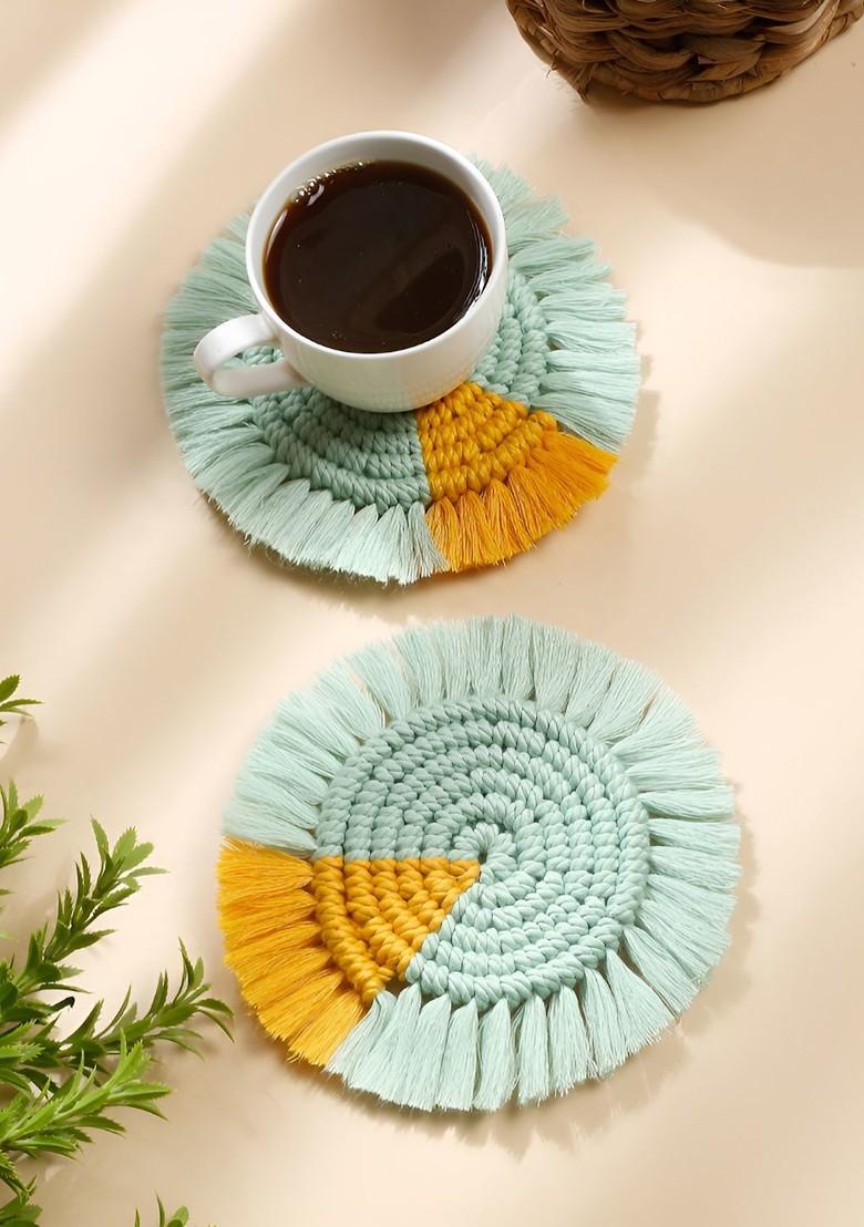Green And Orange 2Pcs Cotton Round Coasters