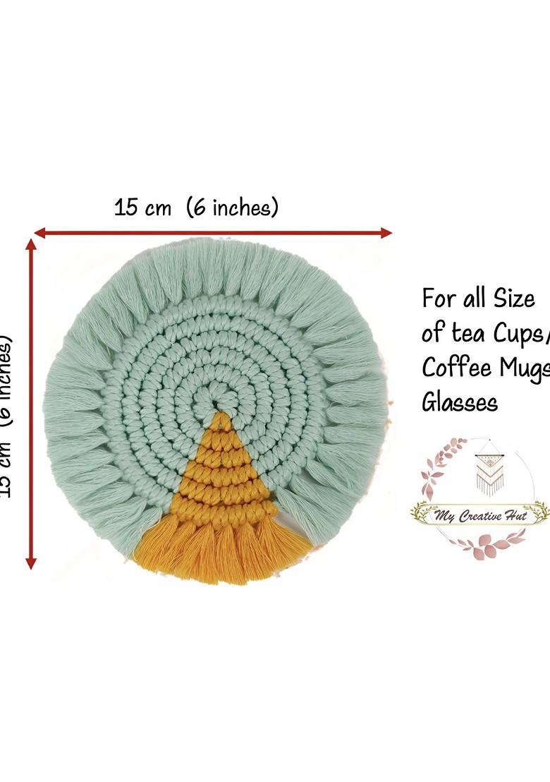 Green And Orange 2Pcs Cotton Round Coasters