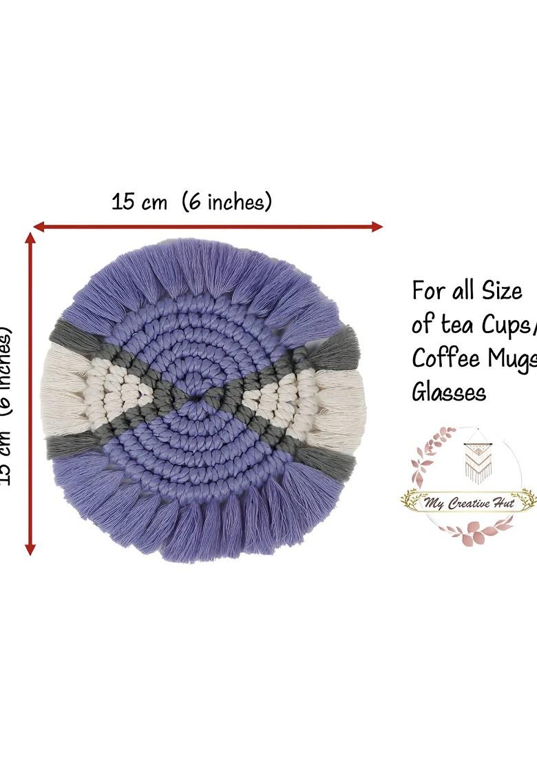 Purple And White 2Pcs Cotton Round Coasters