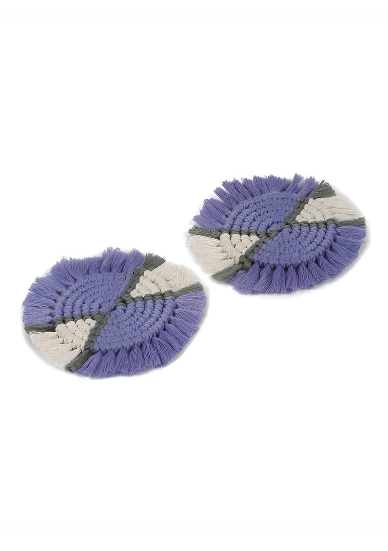 Purple And White 2Pcs Cotton Round Coasters