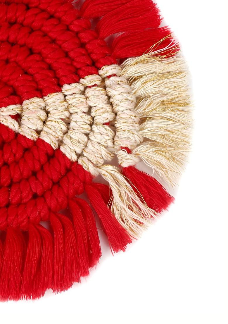 Red And Beige 2 Pcs Bohomian Cotton Round Coasters
