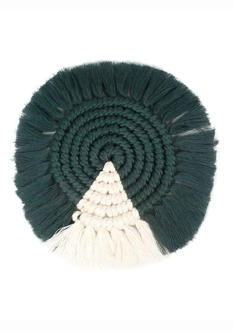 4 Pcs Green And White Macram Cotton Tea Cup Coasters