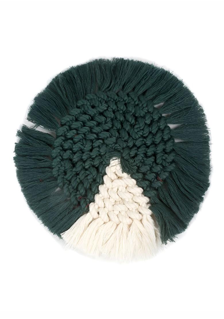 4 Pcs Green And White Macram Cotton Tea Cup Coasters