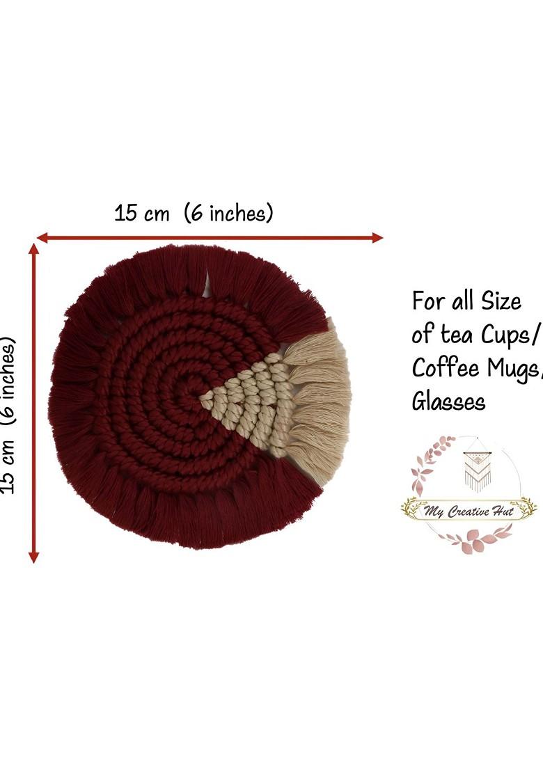 2 Pcs Maroon And Brown Macram Cotton Tea Cup Coasters