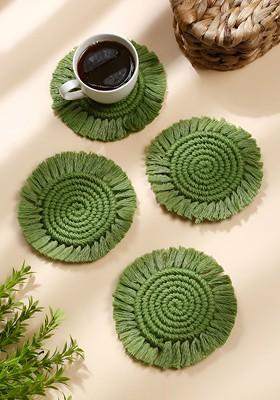 6 Pieces Green Textured Macrame Round Coasters