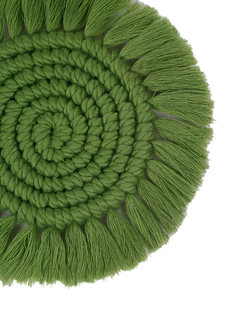 6 Pieces Green Textured Macrame Round Coasters