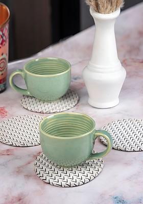 Coaster Set Of 4 White And Black 4 Pieces Printed Cotton Round Coasters