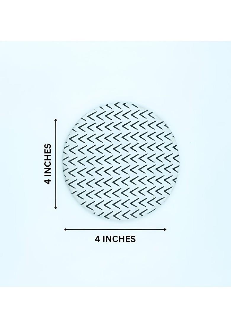 Coaster Set Of 4 White And Black 4 Pieces Printed Cotton Round Coasters