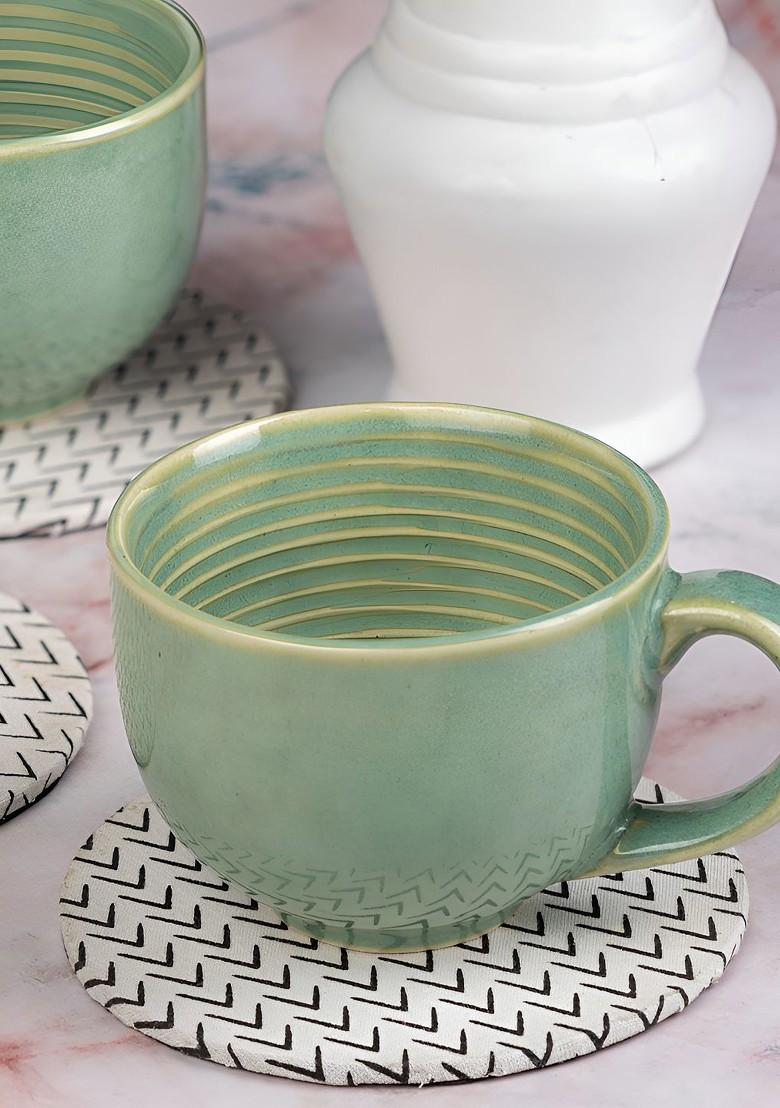 Coaster Set Of 4 White And Black 4 Pieces Printed Cotton Round Coasters