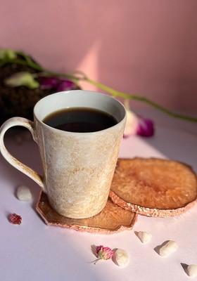 2 Pcs Rose Gold Plated Brown Textured Crystal Agate Table Coasters