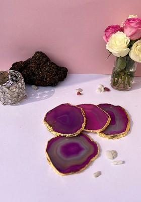 Pink 4 Pieces Textured Round Agate Stone Coasters