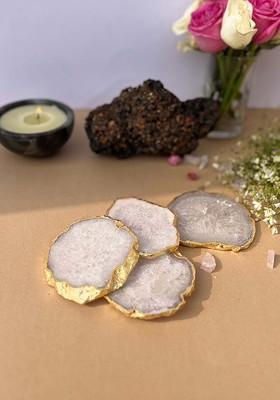 White 4 Pieces Textured Round Agate Stone Coasters