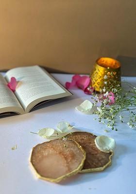 Brown And Gold Toned 2 Pieces Crystal Agate Stone Round Coasters