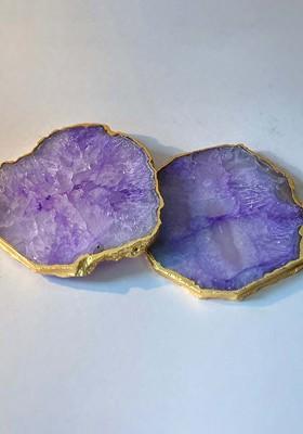 Purple And Gold Toned 2 Pieces Agate Stone Coasters