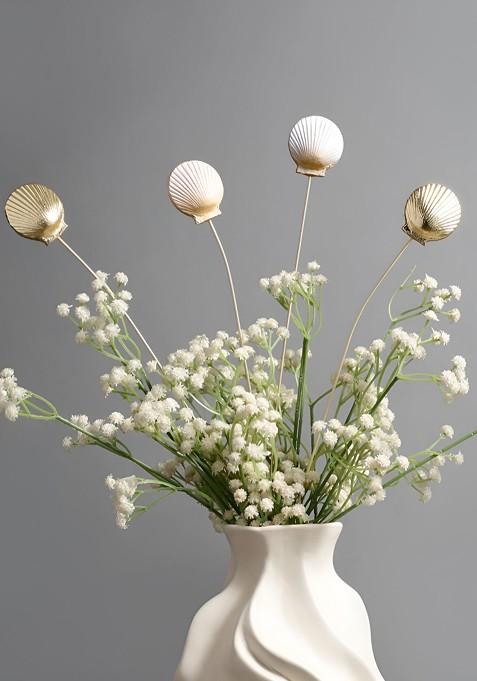 Gold Toned And White 4 Pieces Seashells Metal Sticks