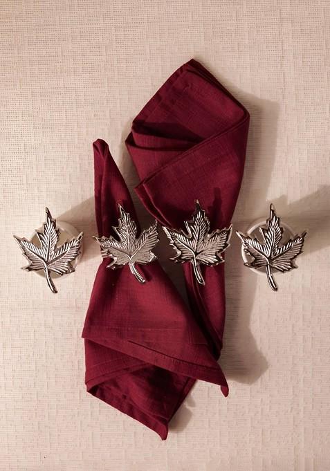 Set Of 4 Silver Maple Leaf Leaf Tissue Holders