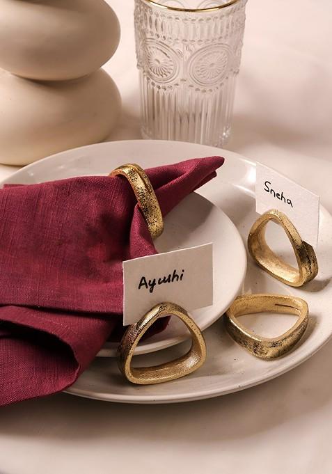Set Of 4 Antique Gold Triangle Tissue Holders With Name Tags