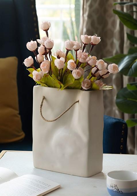 Off White Crinkled Paper Bag Ceramic Vase