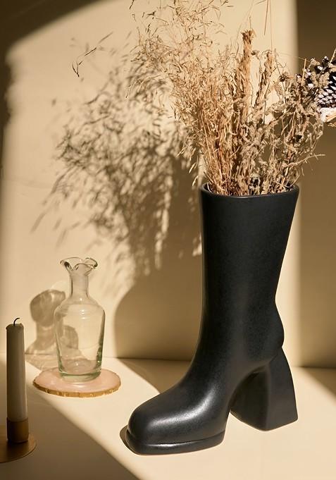 Matte Black Ceramic Boot Vase
