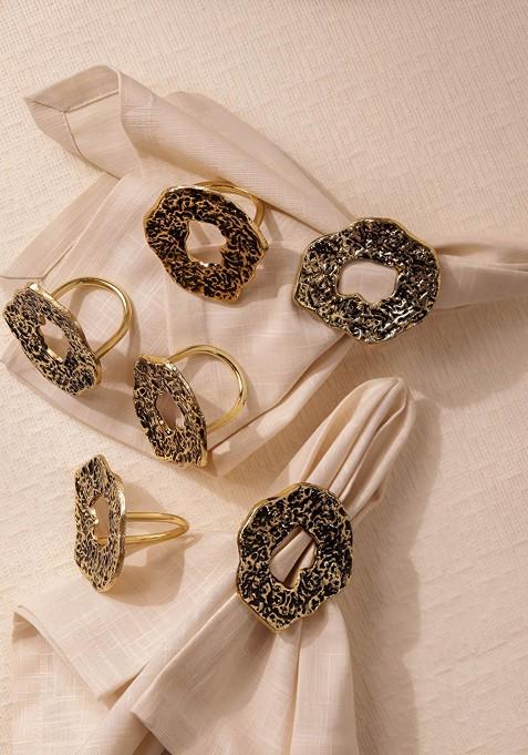 Set Of 6 Antique Gold Hammered Design Tissue Holders
