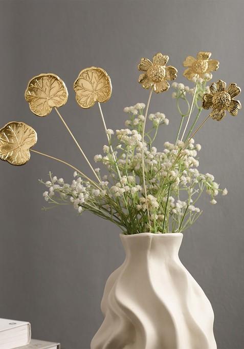 Gold Toned 6 Pieces Flower And Lotus Leaves Vase Fillers Metal Sticks