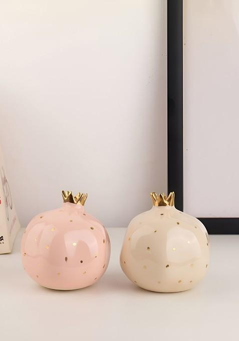 Pink And Off White 2 Pieces Pomegranate Figurine Showpieces