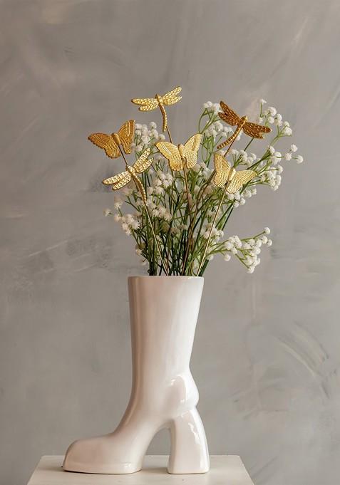 Gold Toned 6 Pieces Butterfly And Dragonfly Vase Fillers Metal Sticks