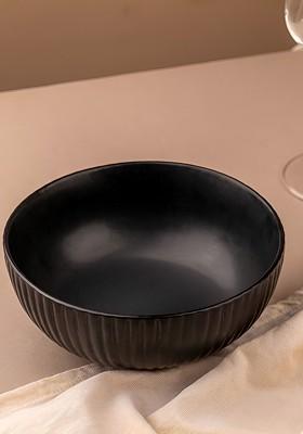 Ribbed Black Ceramic Serving Bowl
