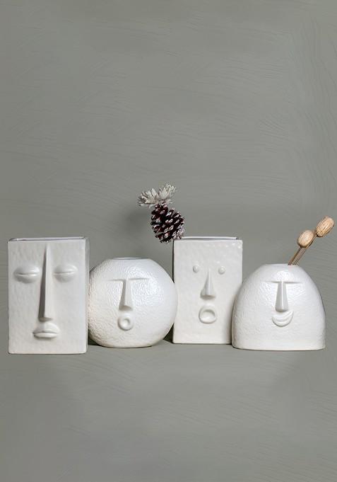 Matte Off White 4 Pieces Ceramic Nordic Face Vase Set