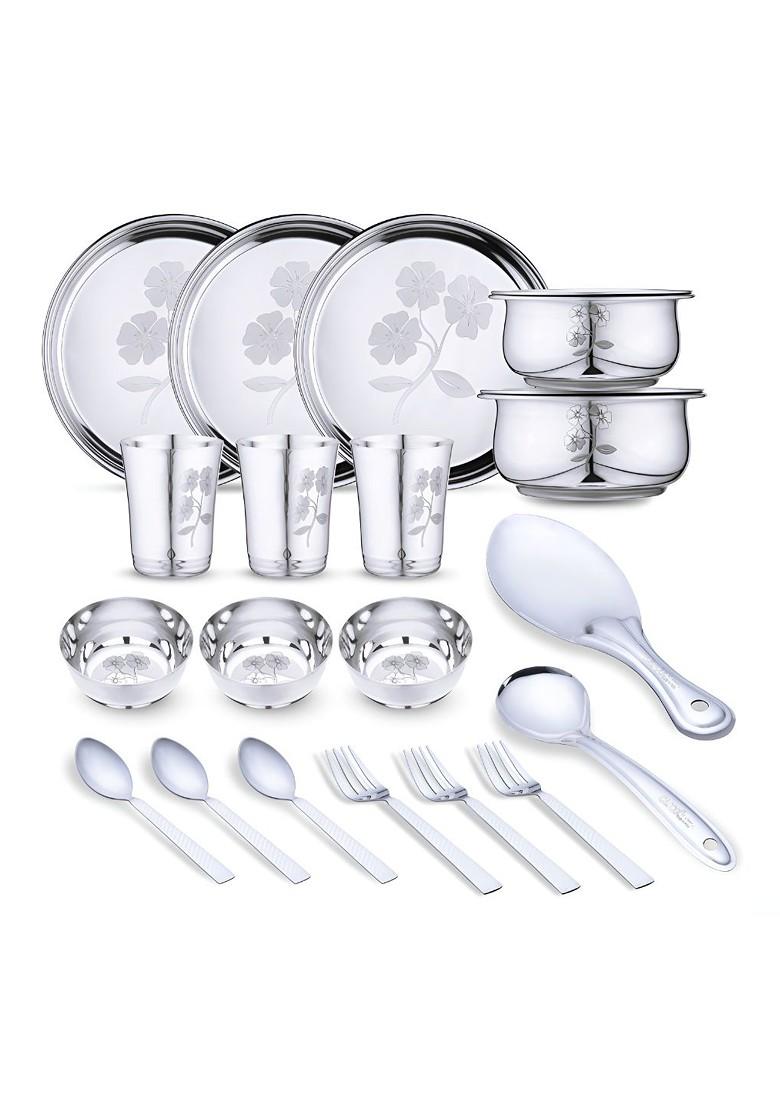 Steel 21 Pieces Printed Stainless Steel Dinner Set