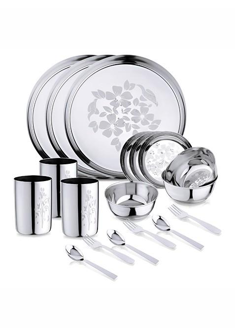 Steel 18 Pieces Stainless Steel Dishwasher And Microwave Safe Dinner Set