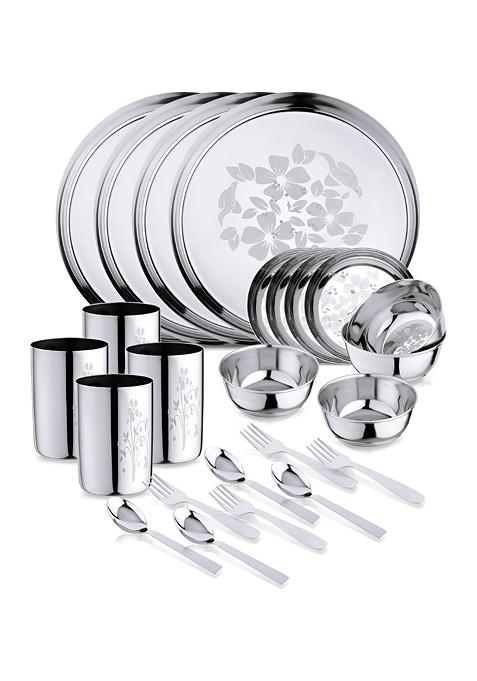 Steel 24 Pieces Stainless Steel Dishwasher And Microwave Safe Dinner Set