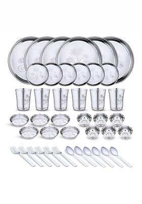 42 Pieces Printed Stainless Steel Dishwasher And Microwave Safe Dinner Set
