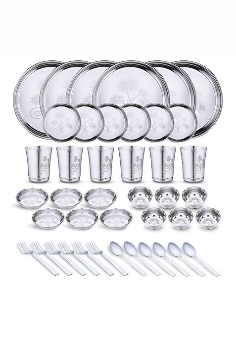 42 Pieces Printed Stainless Steel Dishwasher And Microwave Safe Dinner Set